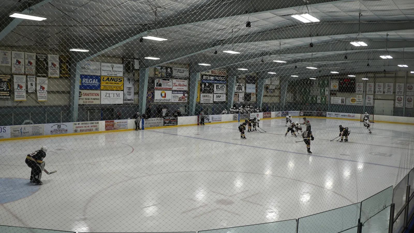 Inside the Tri-Township Arena during a junior hockey game, seen from the stands