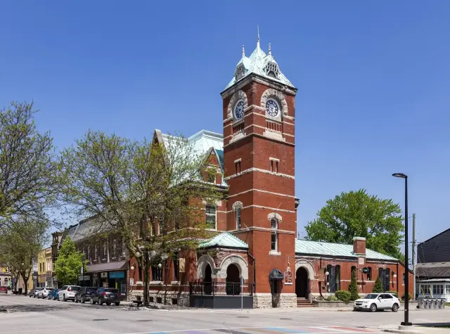 The clock tower on the old post office in downtown Strathroy