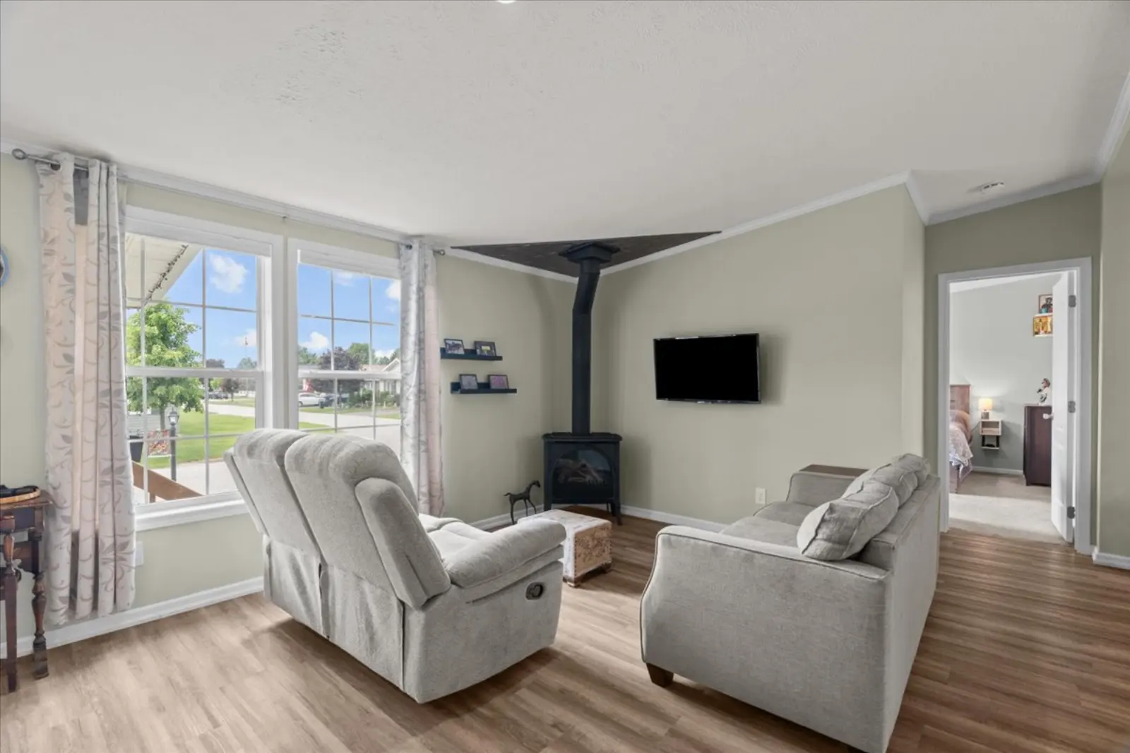 Living room open to the dining area and kitchen
