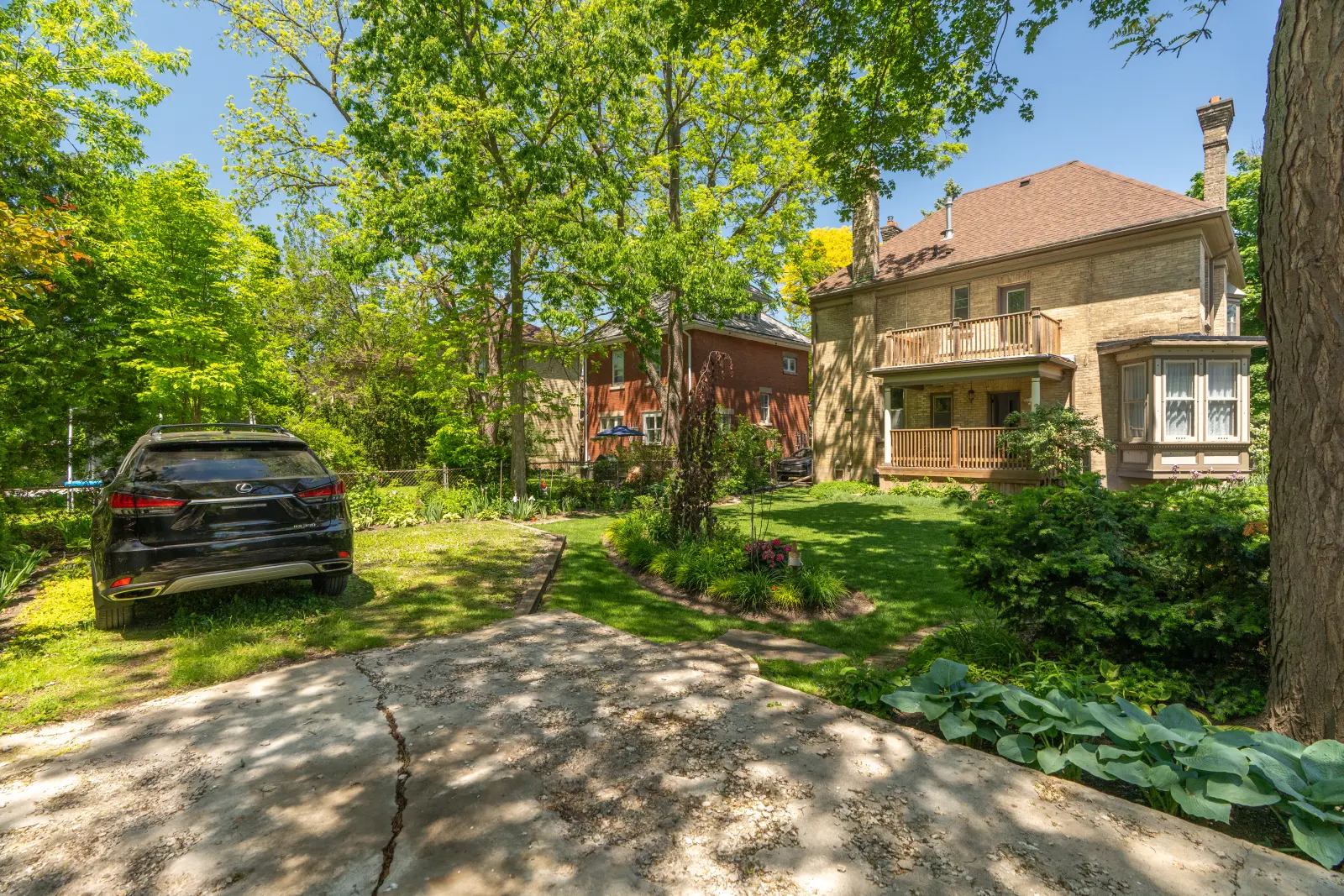Driveway and yard under mature trees