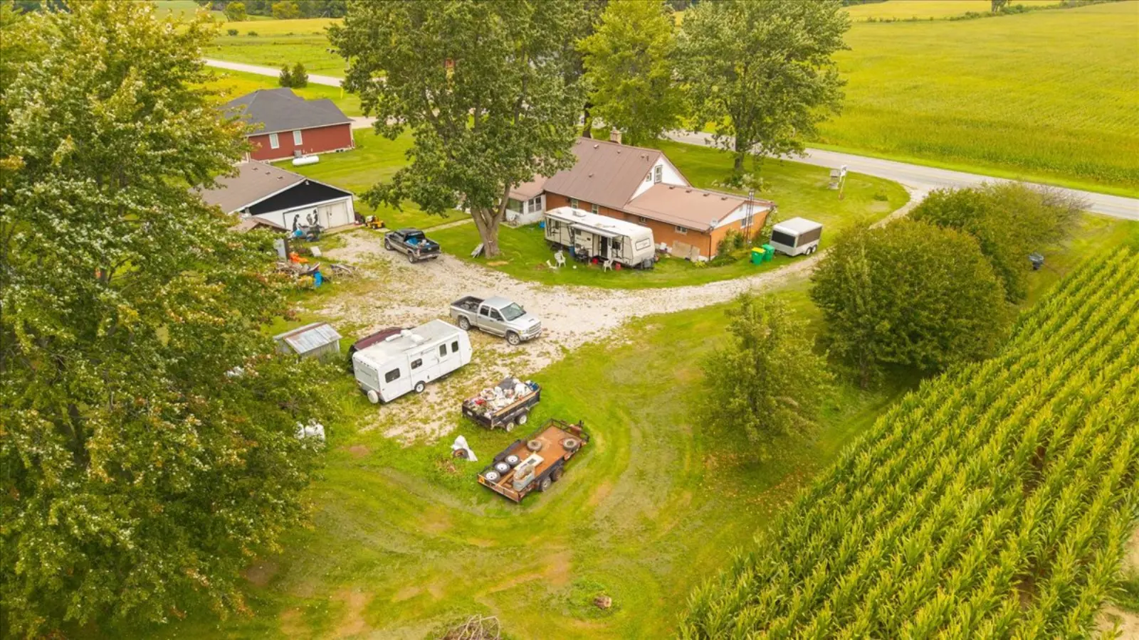Outbuildings and the house from above