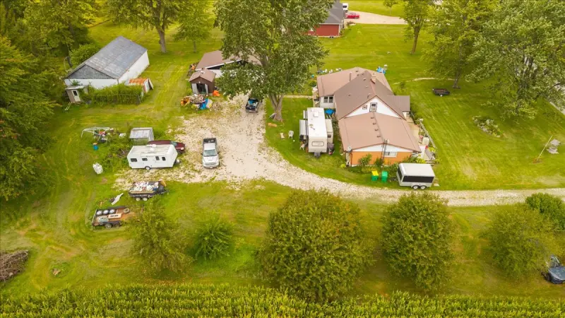 The property and surrounding fields from the air