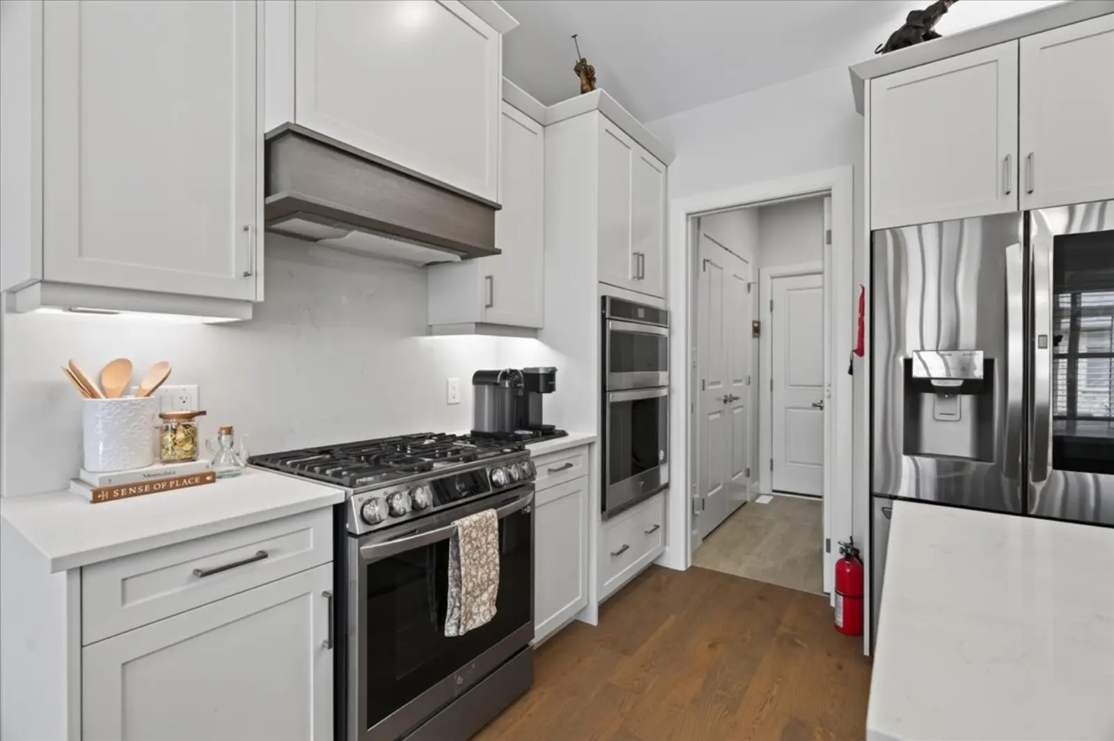 Kitchen with a gas range and built-in oven
