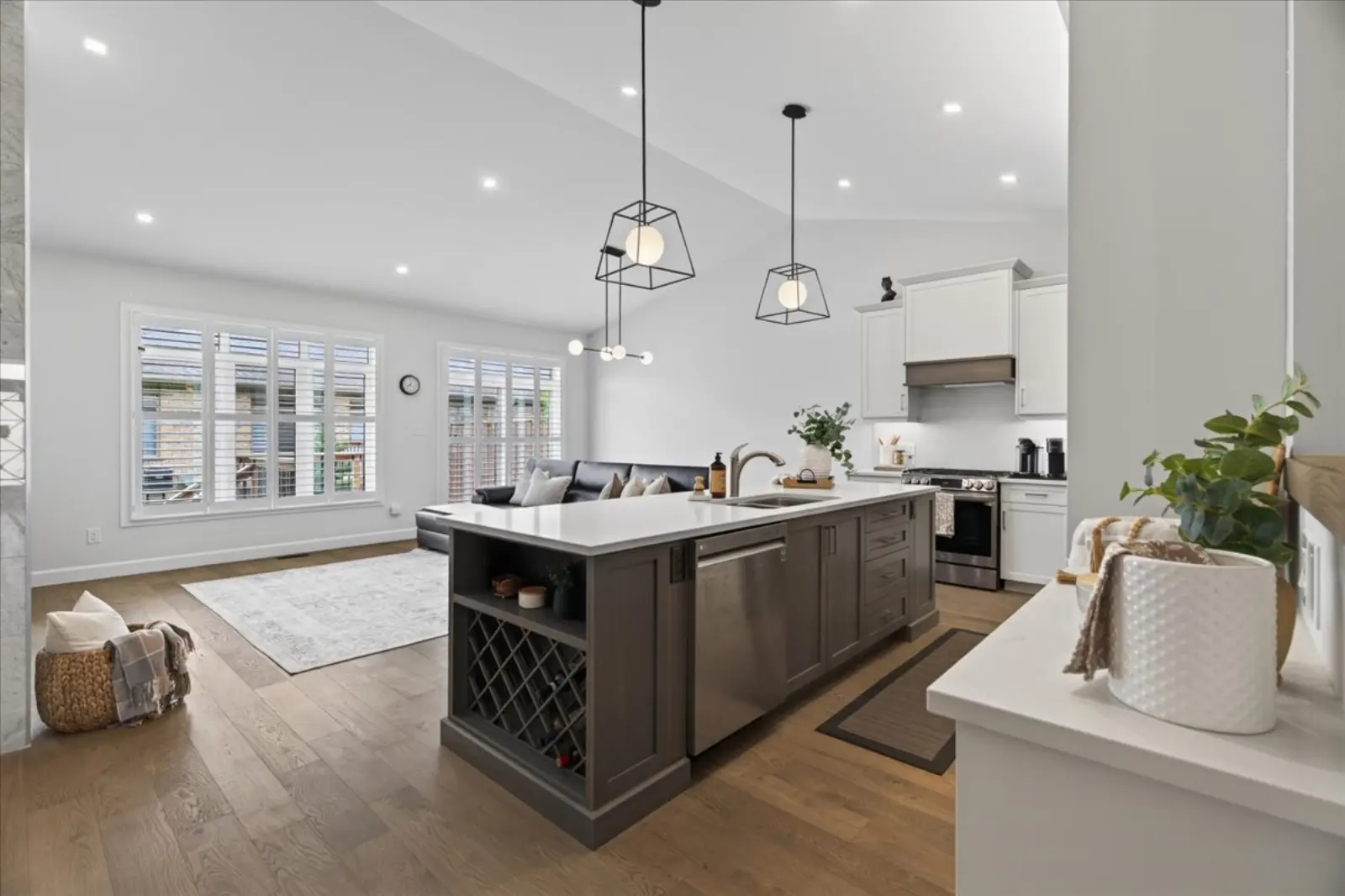 Kitchen island with a wine rack