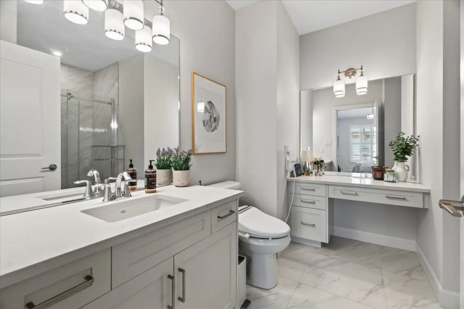 Ensuite with a vanity and a separate makeup counter