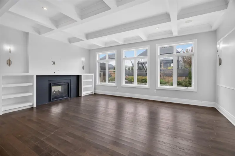 Family room with the double-sided fireplace