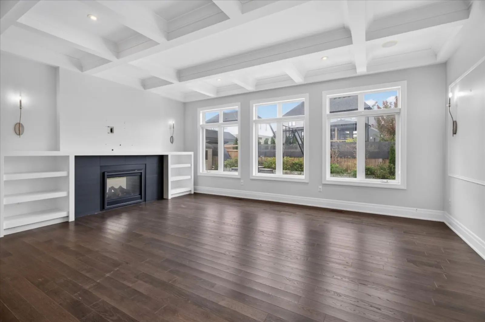Family room with the double-sided fireplace