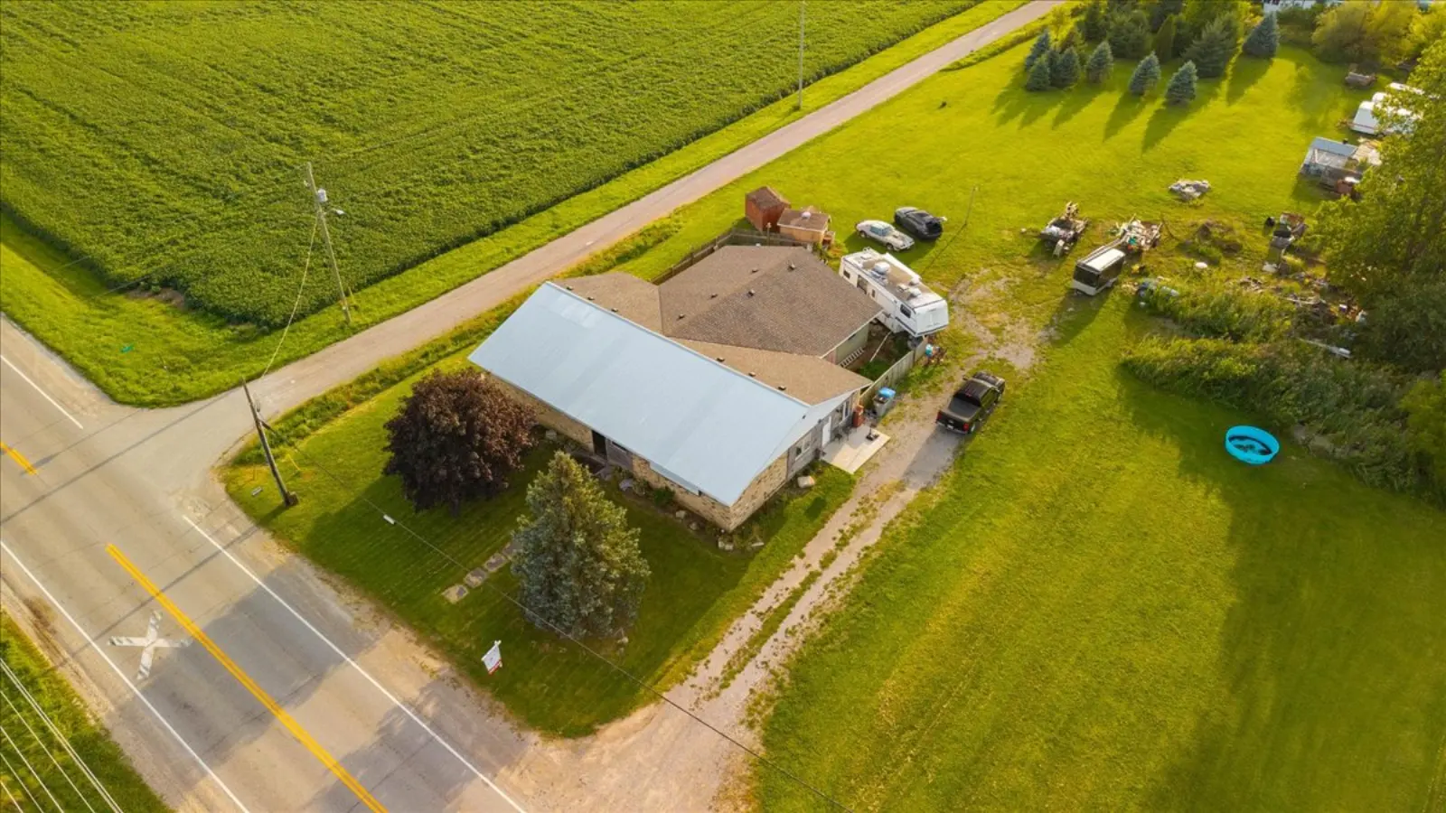 The building and lot from the air at the corner