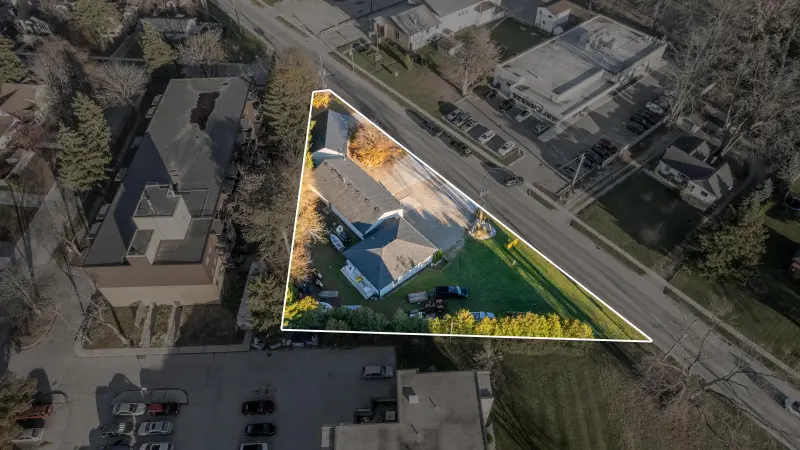 The property from the air with the lot outlined