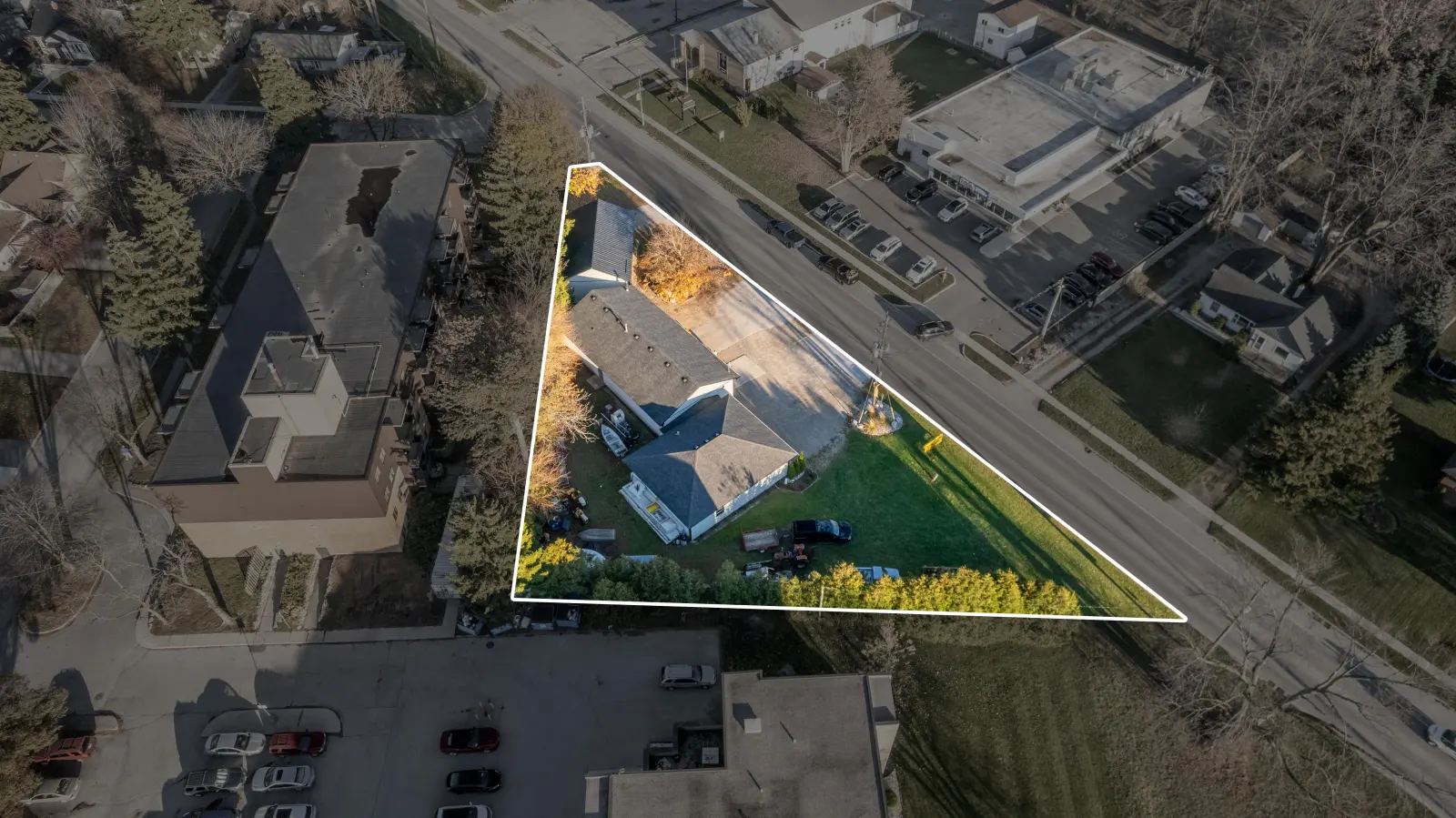 The property from the air with the lot outlined