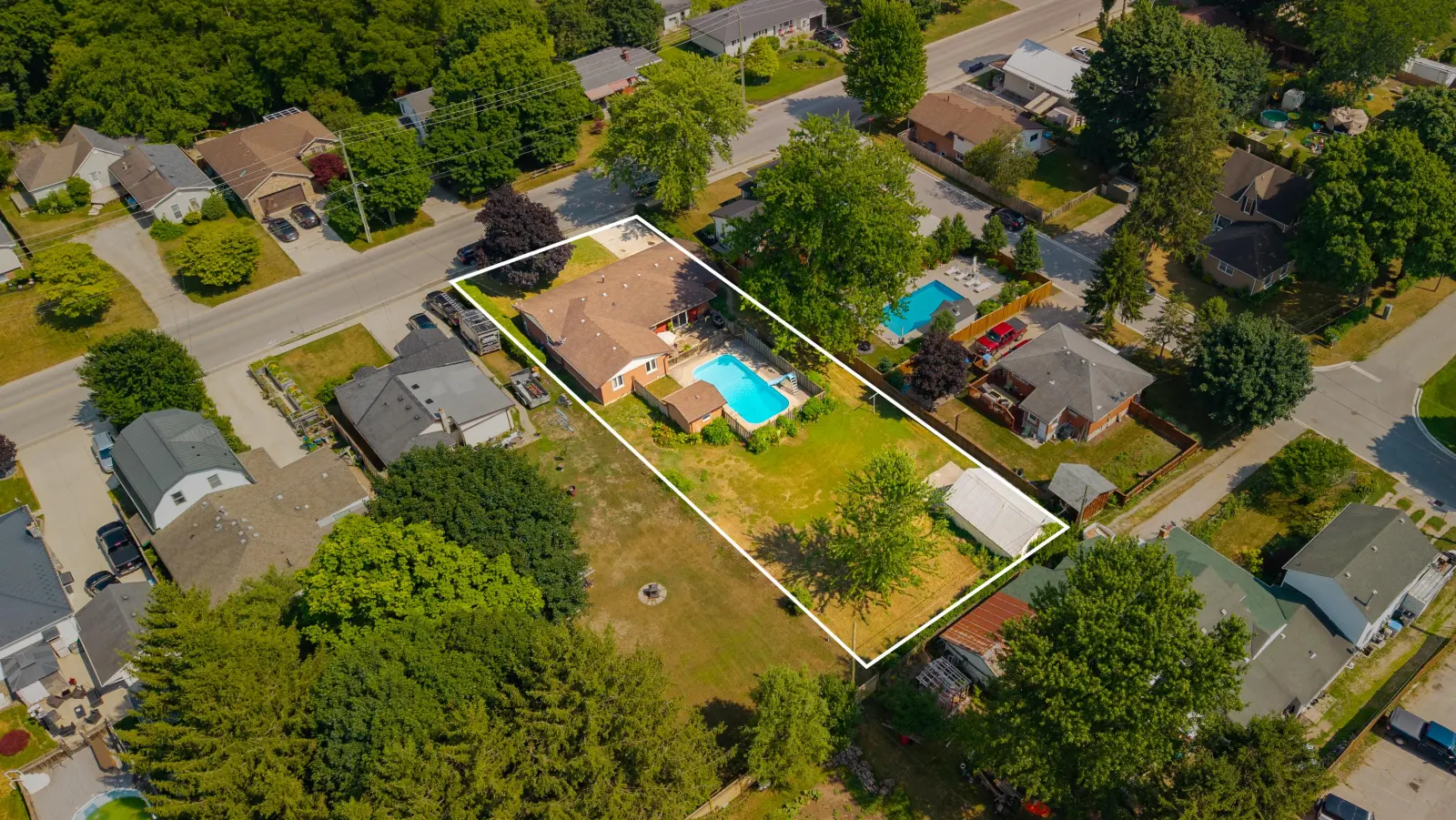 The lot from the air with the property outlined