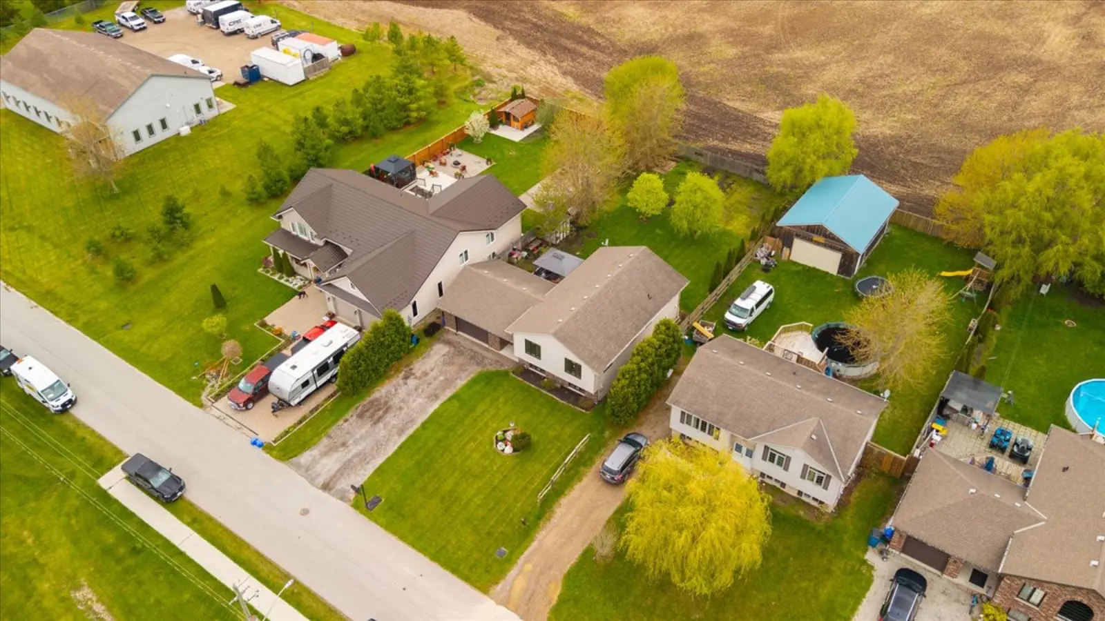The house and neighbouring homes from the air