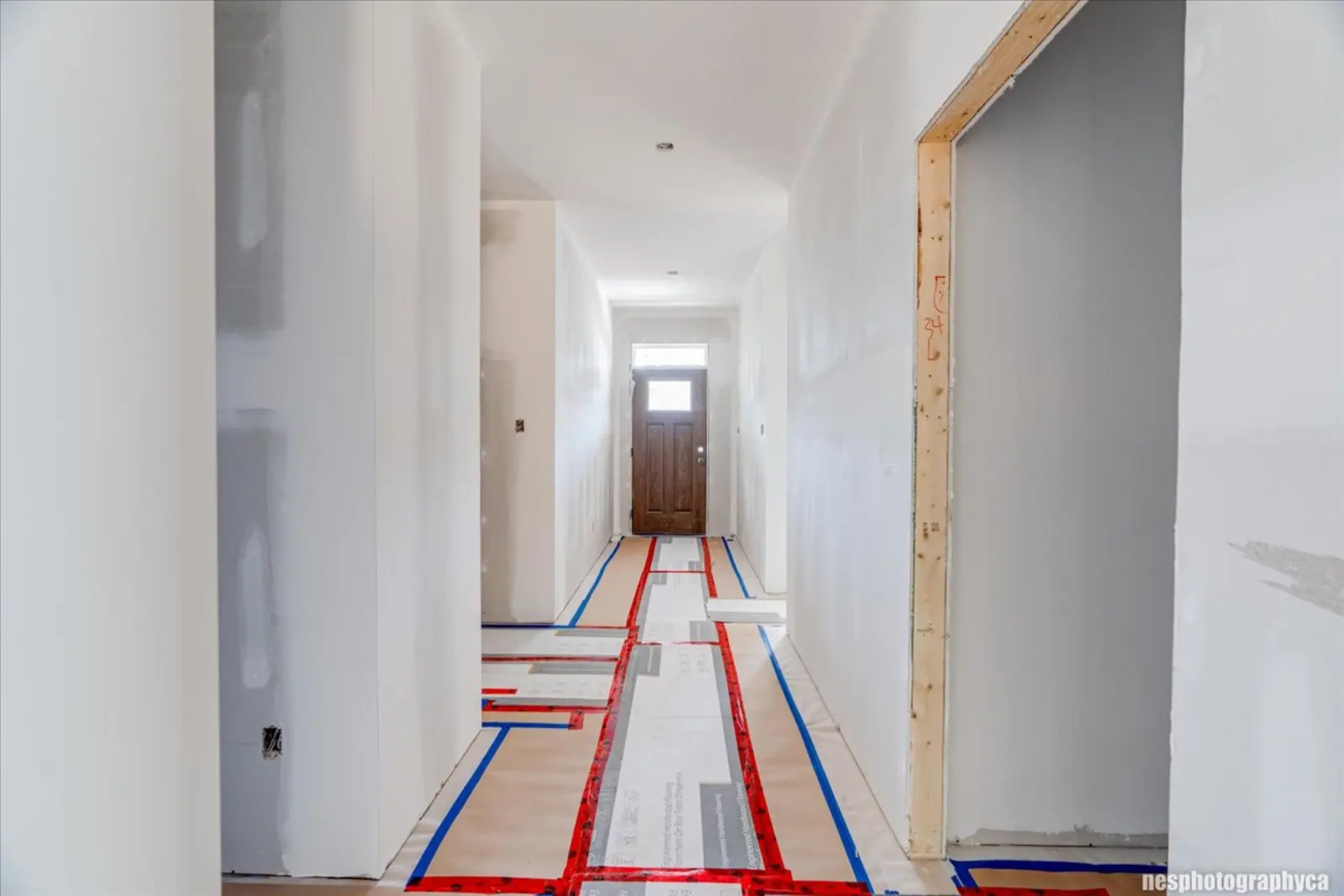 Hallway with protected floors