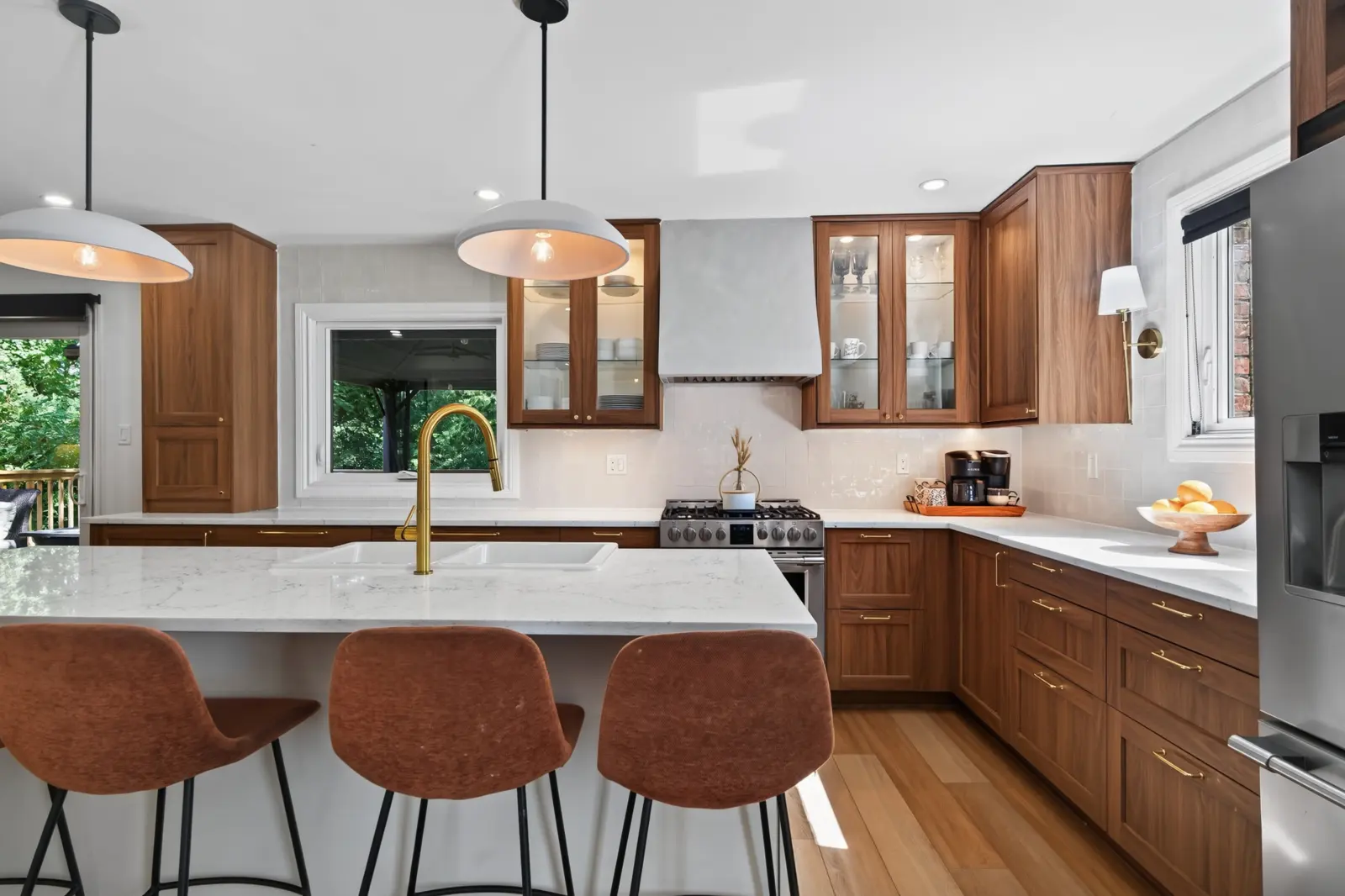 Kitchen island with gold hardware