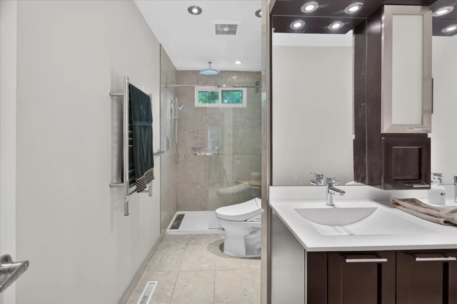 Renovated bathroom with a double vanity
