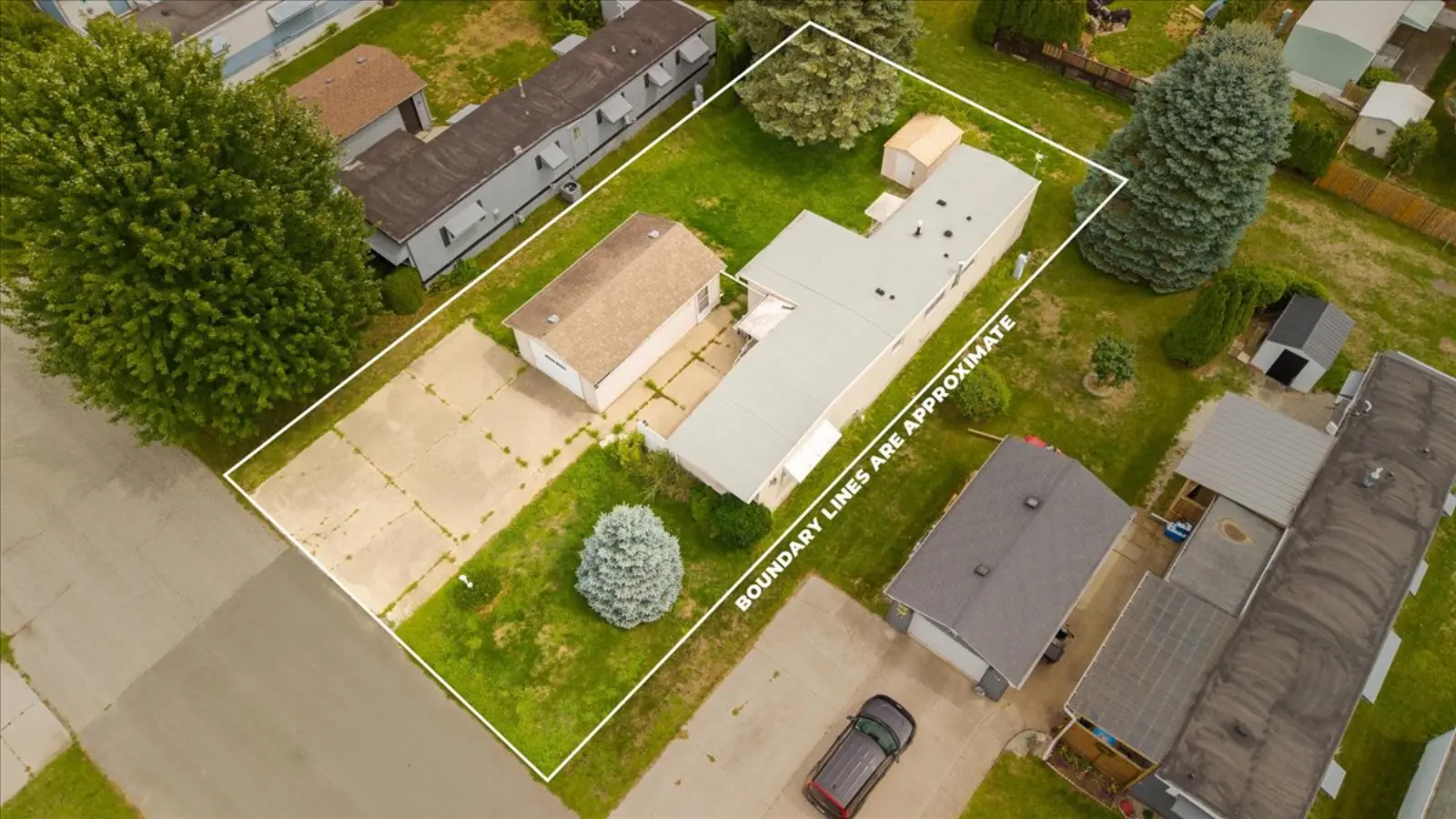 The lot from the air, with approximate boundary lines
