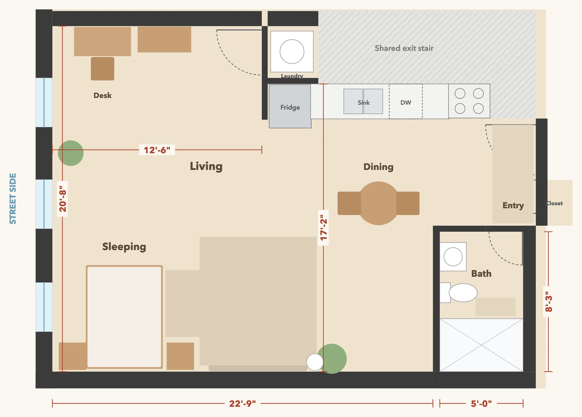 Home 1 floor plan · about 545 sq ft inside the walls